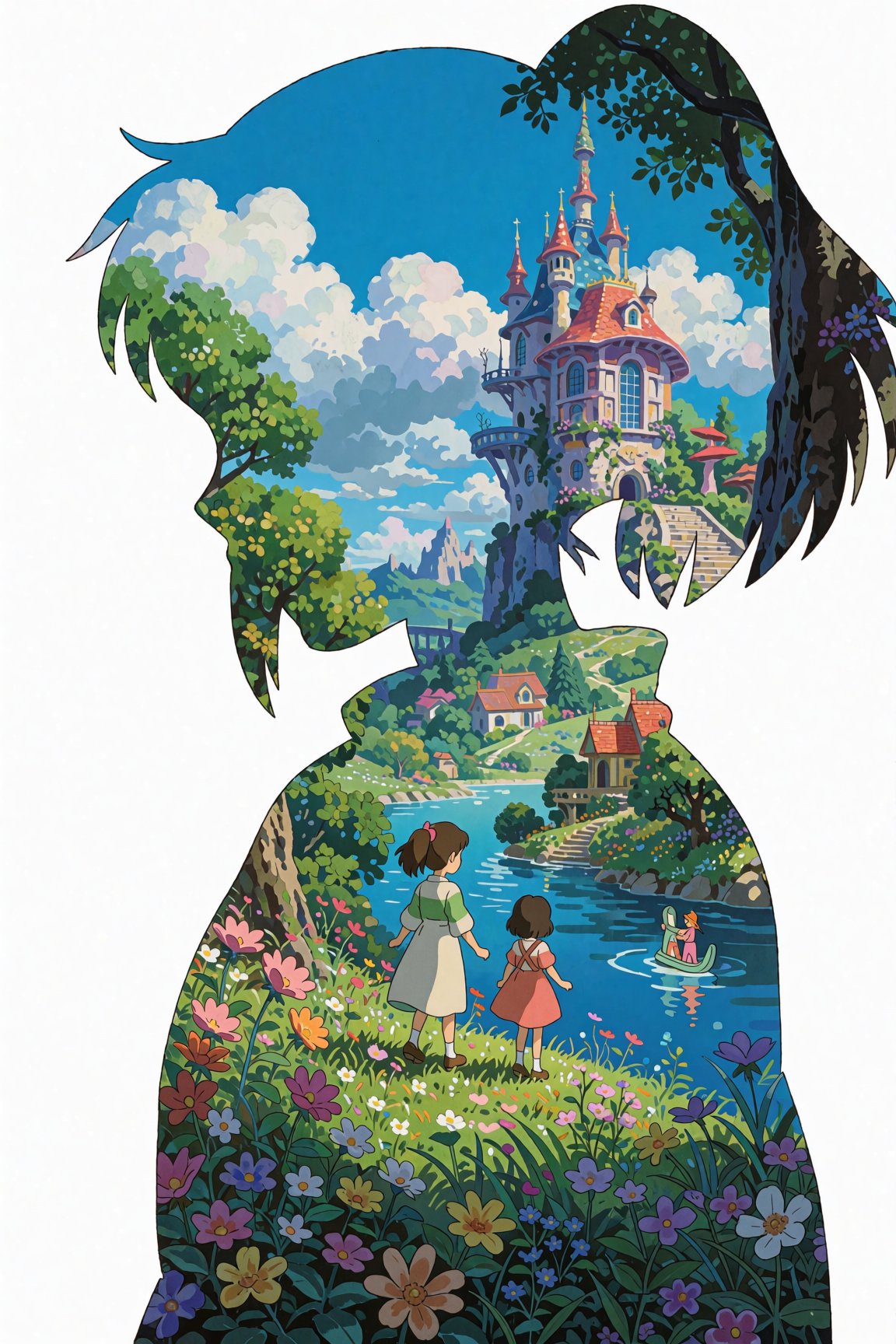 Silhouette of a girl in a scenery of a magical world,  fantastic scenery of another world,  close-up by Shopon_skp on Tens...