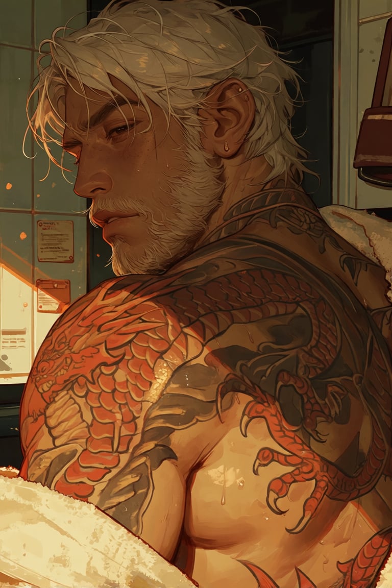 We see an attractive handsome man from behind,  beard,  mature by PinkCotton 🎐 on Tensor.Art