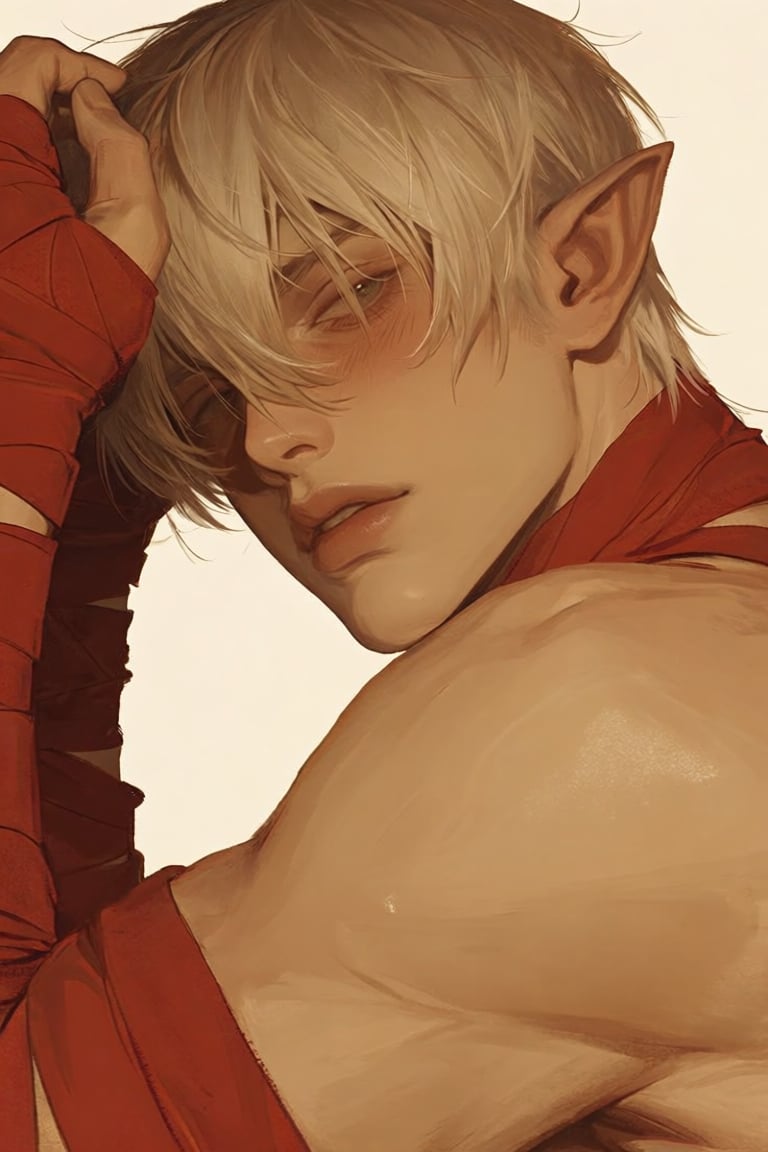Male,  platinum blond hair,  long hair by PinkCotton 🎐 on Tensor.Art