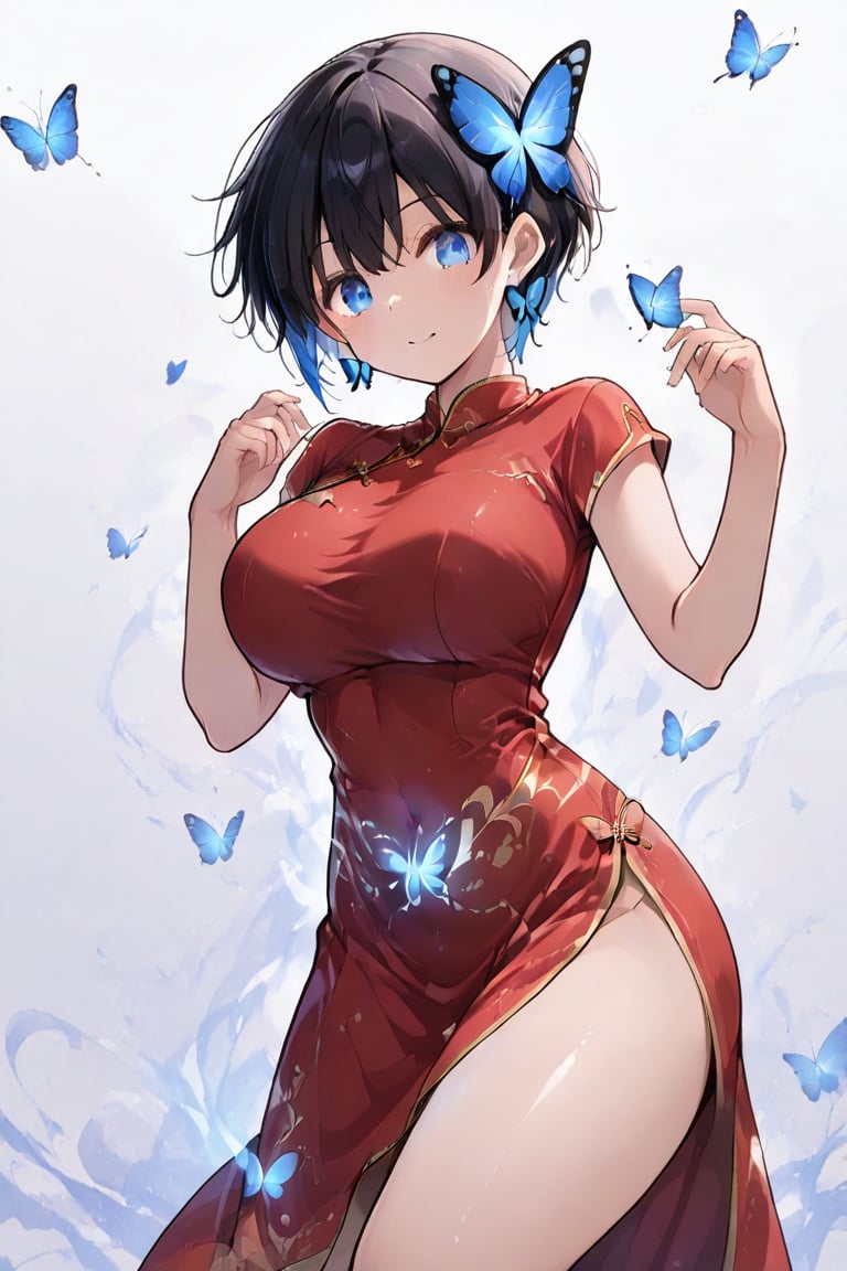 Cheongsam long dress,  Glowing effect,  butterfly hair ornament by らび@kiyoka_succubus on Tensor.Art