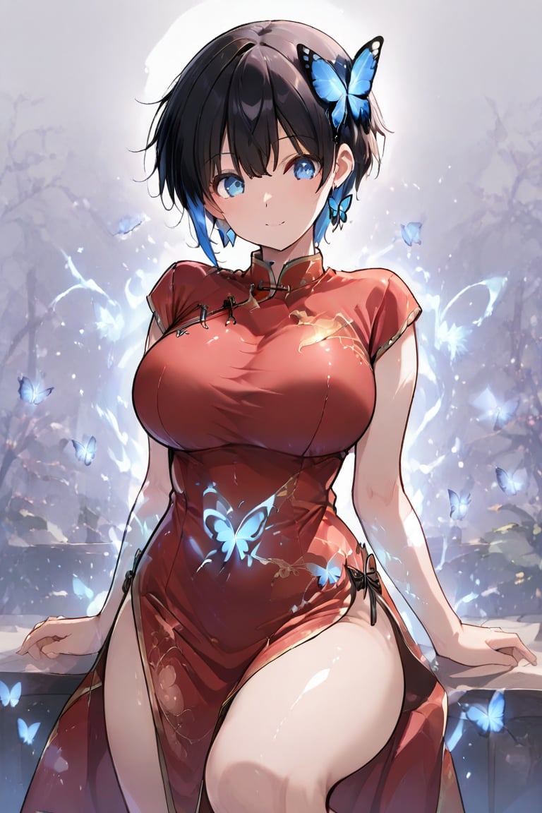 Cheongsam long dress,  Glowing effect,  butterfly hair ornament by らび@kiyoka_succubus on Tensor.Art