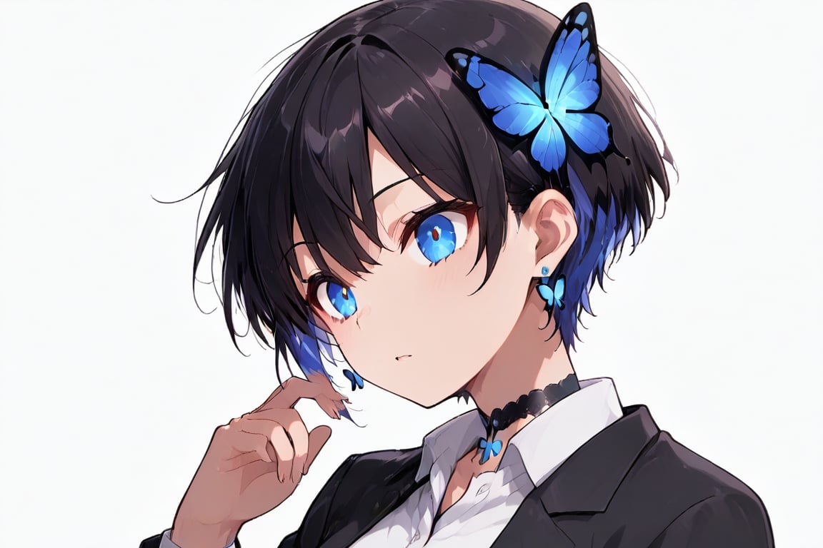 Glowing effect,  butterfly hair ornament,  Very short hair eyeshadow by らび@kiyoka_succubus on Tensor.Art