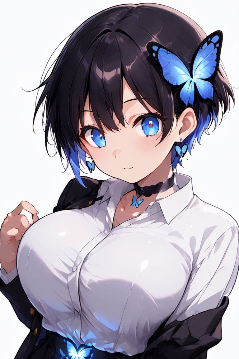 Glowing effect,  butterfly hair ornament,  Very short hair eyeshadow by らび@kiyoka_succubus on Tensor.Art