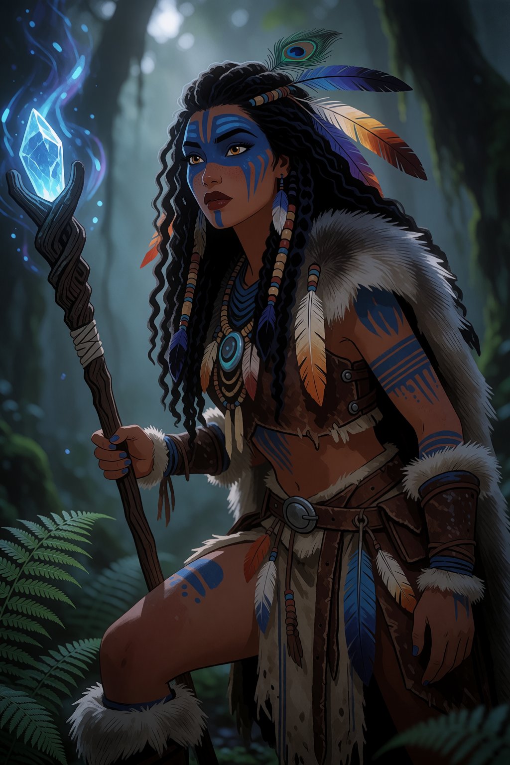 CartoonLadies style. CartoonLadies style. A detailed portrait of a 30-year-old female warrior of distinct Indigenous herit...