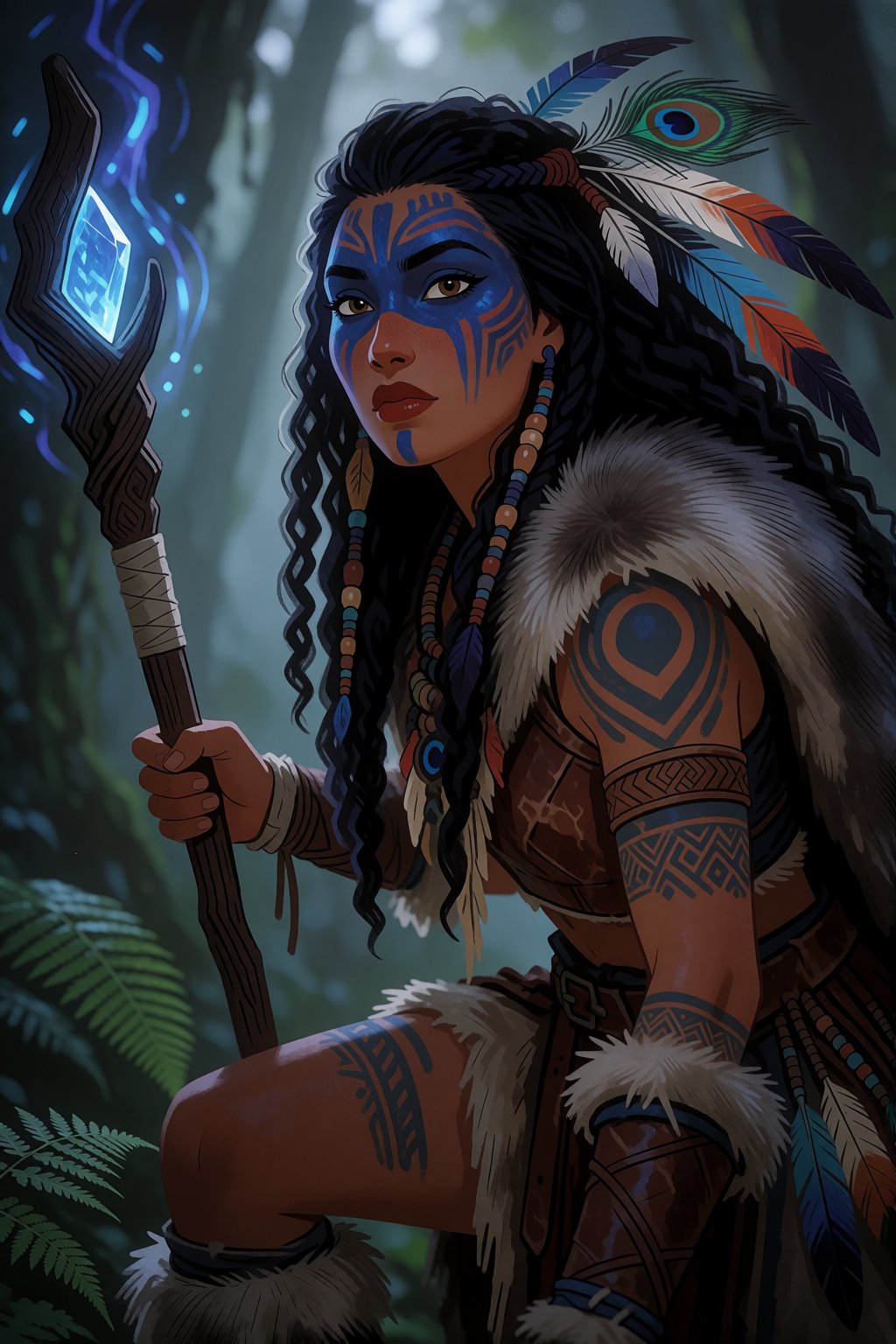 CartoonLadies style. CartoonLadies style. A detailed portrait of a 30-year-old female warrior of distinct Indigenous herit...