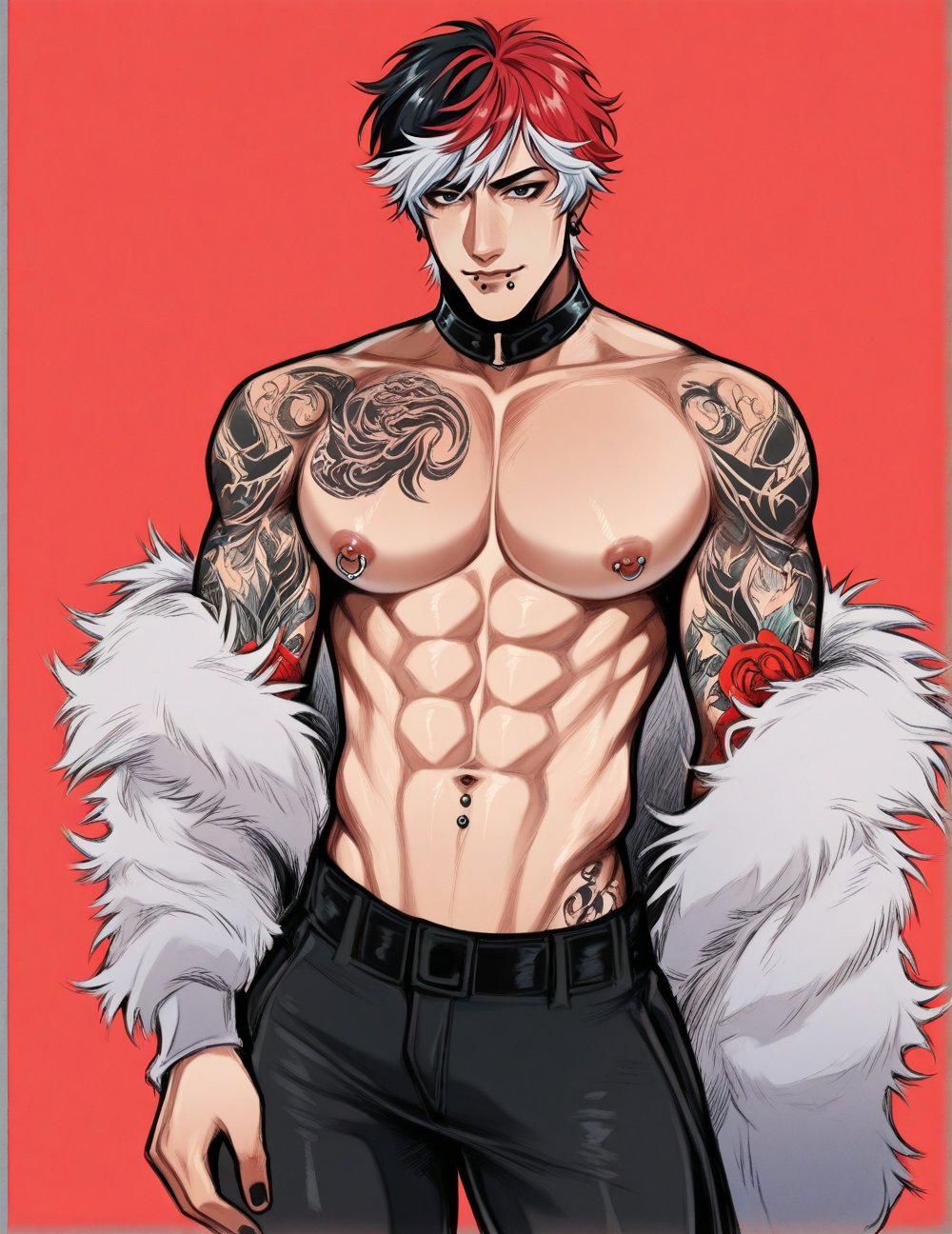 boy,  bishounen,  red background by TheBaraLover on Tensor.Art