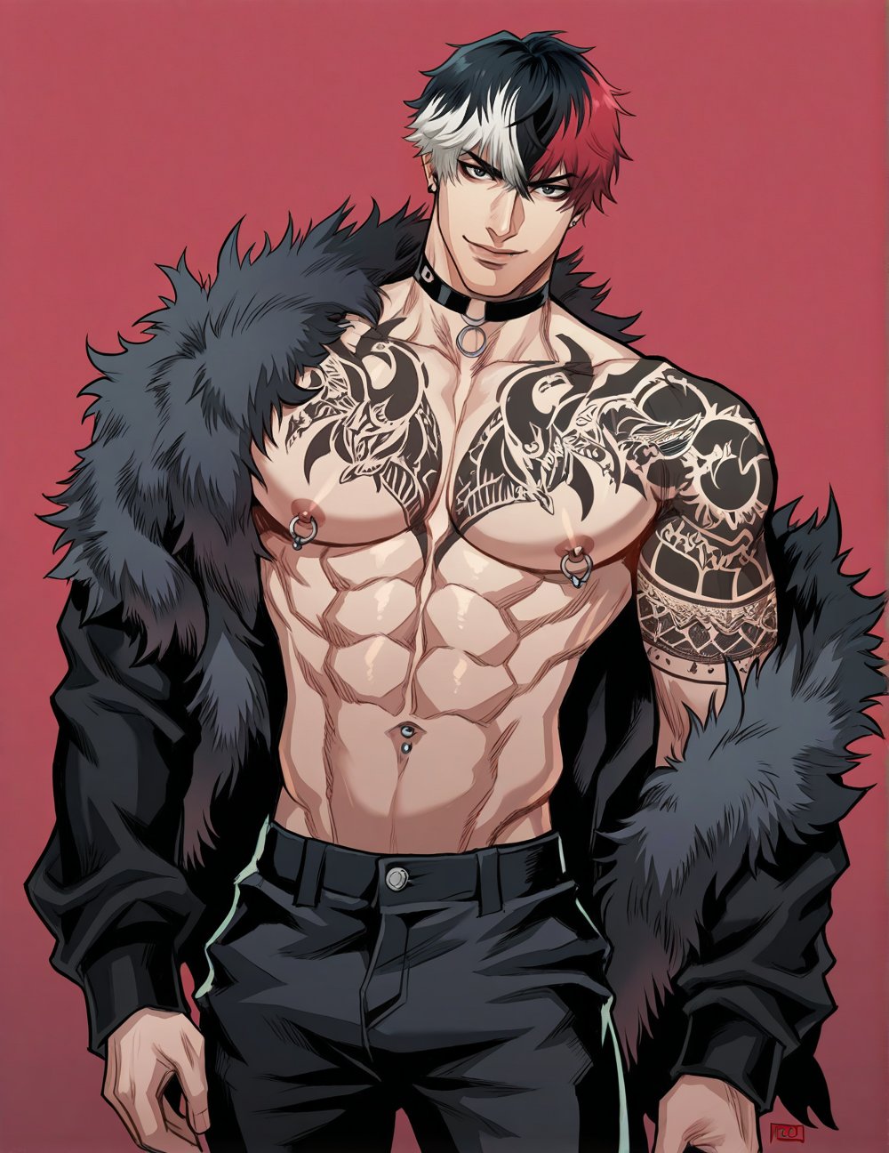 boy,  bishounen,  red background by TheBaraLover on Tensor.Art