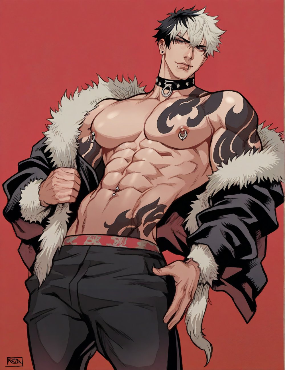 boy,  bishounen,  red background by TheBaraLover on Tensor.Art