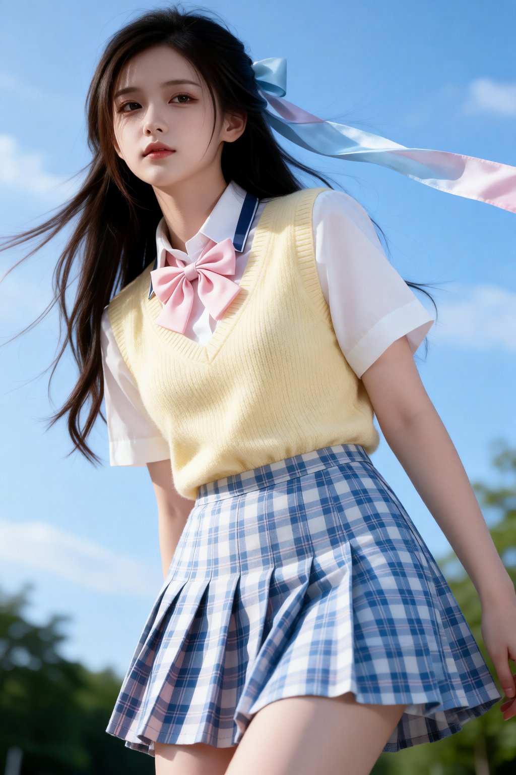 低视角,  一位年轻女子,  清纯的脸庞 by 剑舞轻风 on Tensor.Art