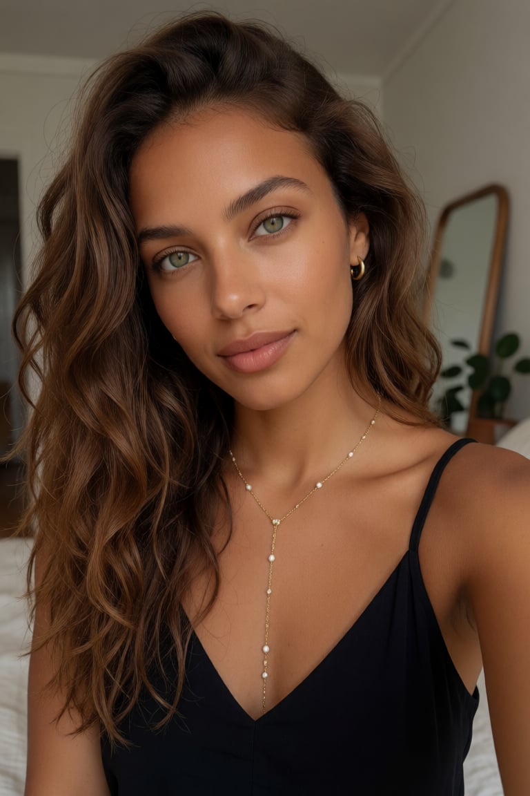 A highly realistic,  close-up selfie portrait of a beautiful young woman with long,  wavy by Ai Art Vision on Tensor.Art