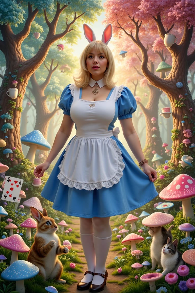 Upper body shot of Alice as a beauty girl in *Alice’s Wonderland*,  Victorian hairstyle,  blonde hair by Frazz99 on Tensor...