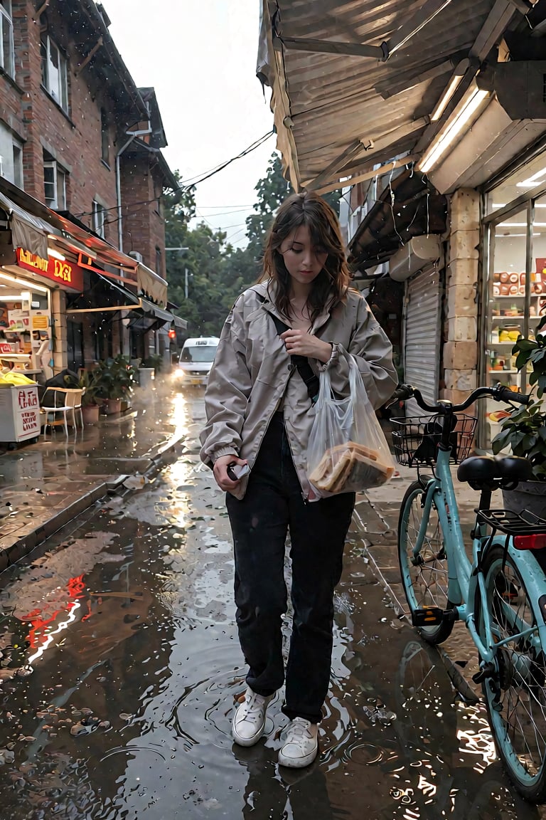 Vertical mobile snapshot,  narrow old-town street,  rain-soaked alley by Initial-D on Tensor.Art
