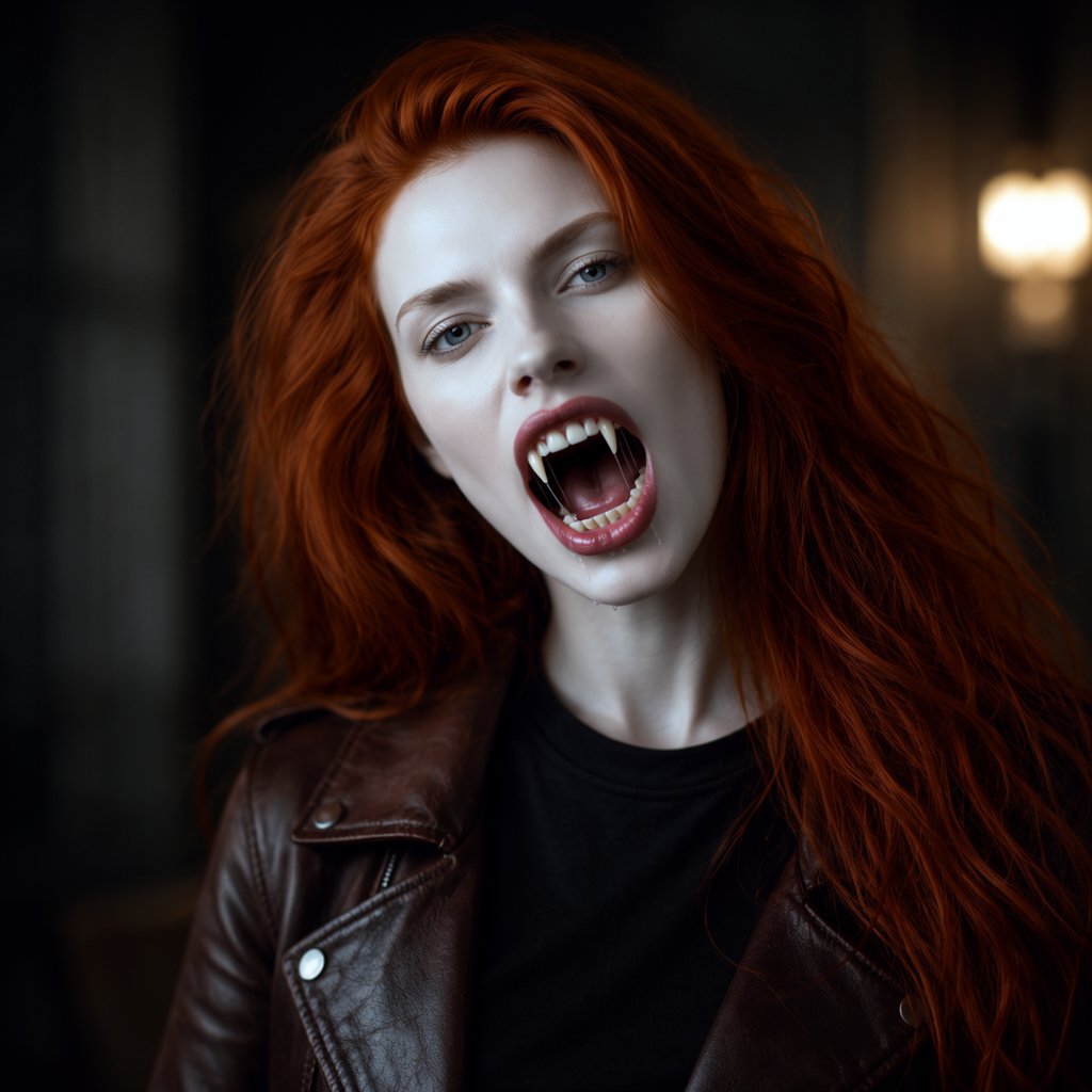 Extreme close-up photograph of a vampire woman with fair skin,  in porcelain complexion,  and long by jarlbalgruuf on Tens...