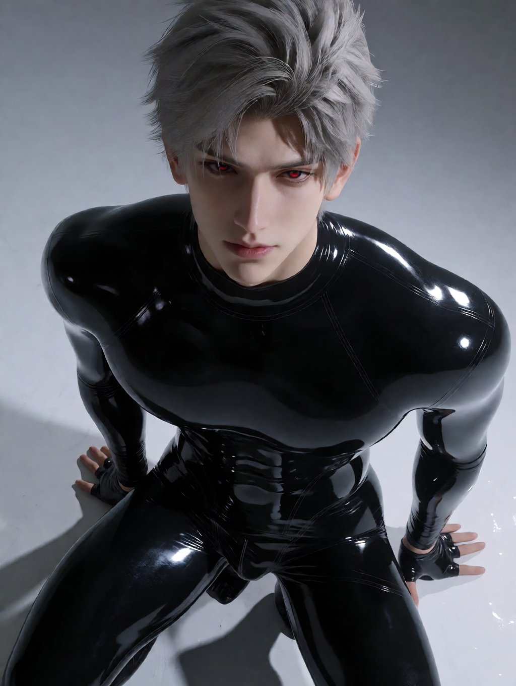 来自《恋与深空》的秦彻。 grey hair,  红色眼睛,  从上方看 by A4TPOP on Tensor.Art