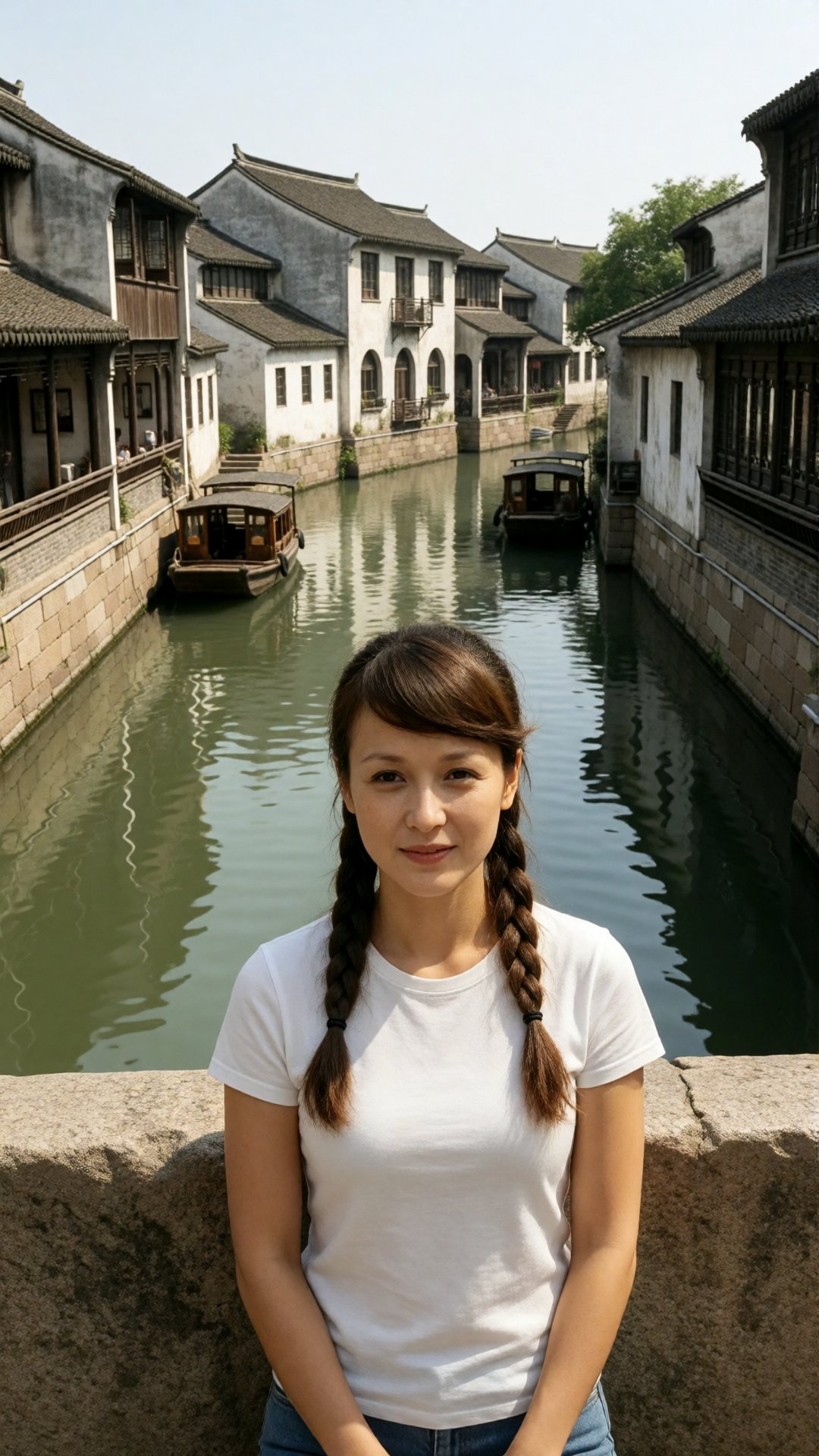 中国女孩小美,  This photo shows a naked girl standing on a stone bridge,  unclothed by SUNSHINE on Tensor.Art