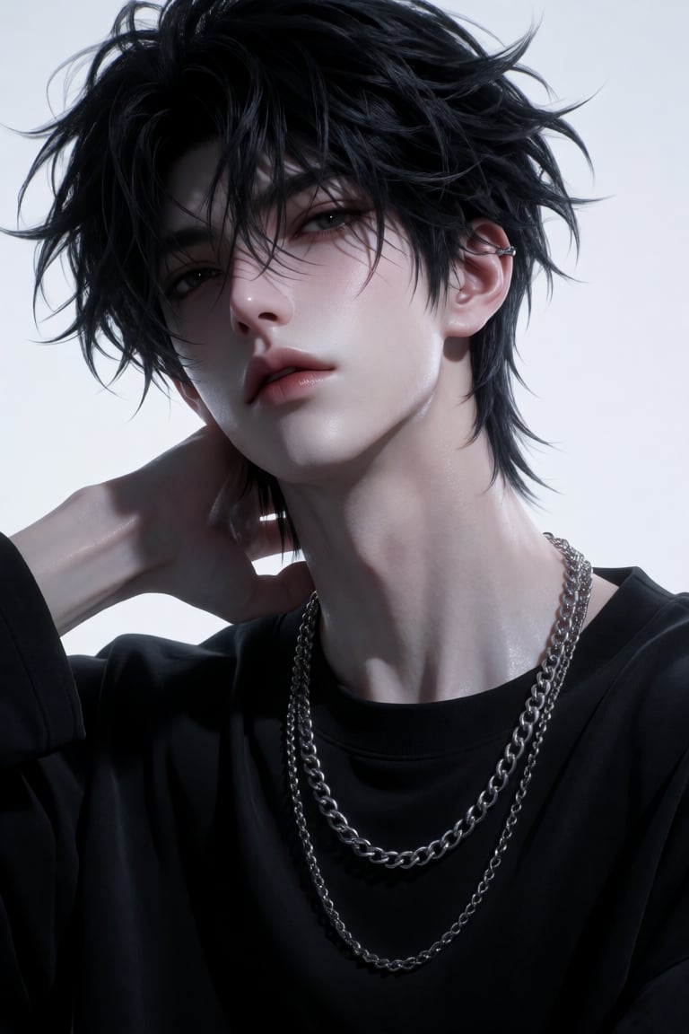 a strikingly handsome androgynous asian man,  ethereal delicate features,  pale luminous skin by 小纸条 on Tensor.Art