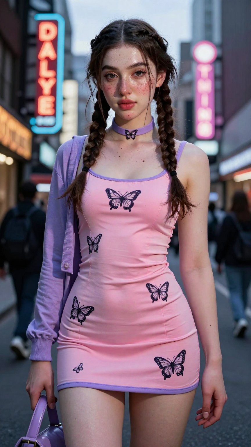 A Low angle shot of a young cute trans women,  very long hair braided 2 side,  freckles by LoRa Factory on Tensor.Art