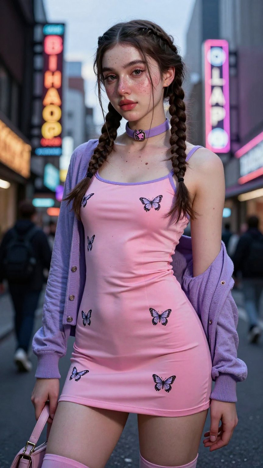 A Low angle shot of a young cute trans women,  very long hair braided 2 side,  freckles by LoRa Factory on Tensor.Art