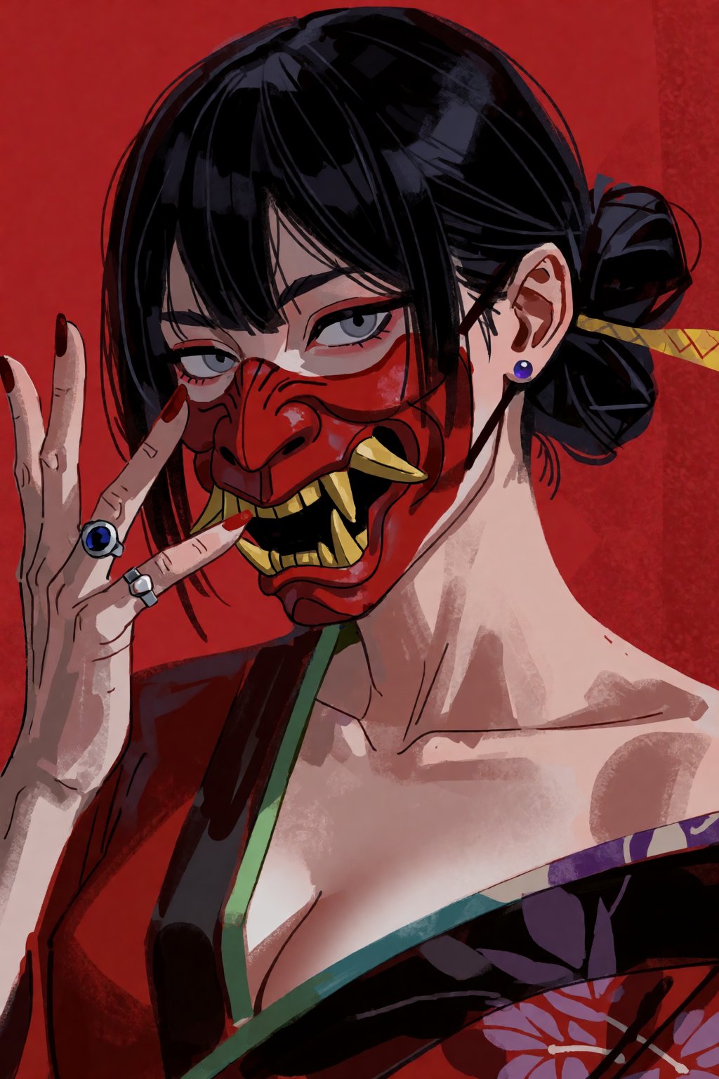 painterly brushstrokes,  mask,  black_hair by IMMORTAL on Tensor.Art