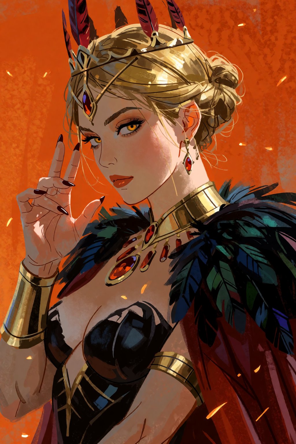 masterpiece,  painterly brushstrokes,  feather_crown by IMMORTAL on Tensor.Art