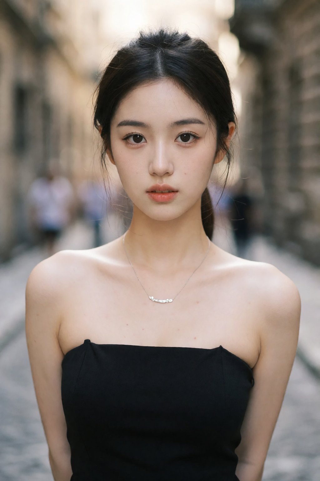 这是一张极具真实感的街头抓拍肖像,  展现了一位年轻貌美的亚洲女性。,  肌肤如瓷般光滑细腻 by 让AI更感性了 on Tensor.Art