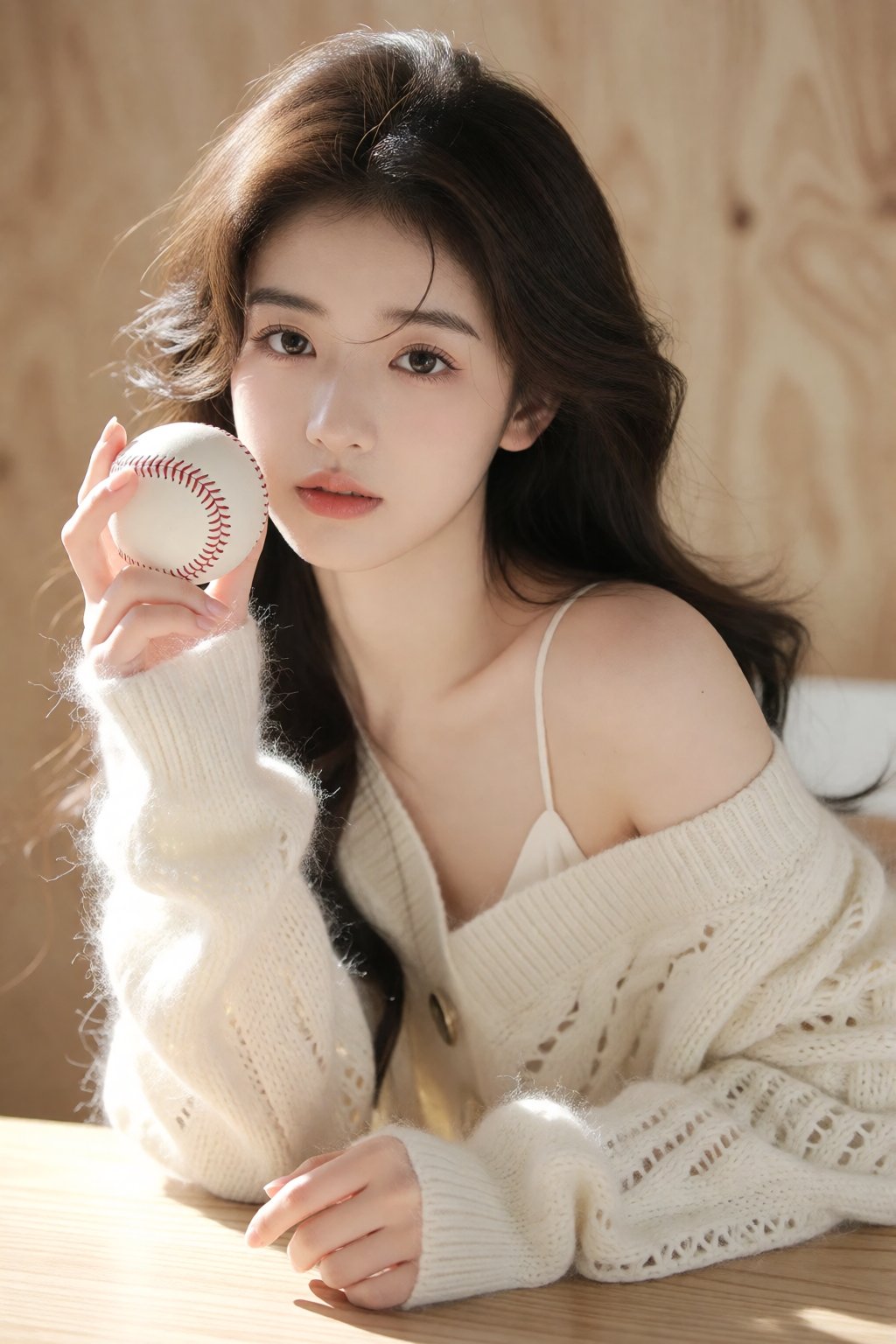 这是一张**竖构图纯欲风居家少女写真人像摄影**： 暖调柔和室内自然光,  主体是长相清纯甜美的年轻东亚女性,  精致鹅蛋脸 by 让AI更感性了 on Tensor.Art