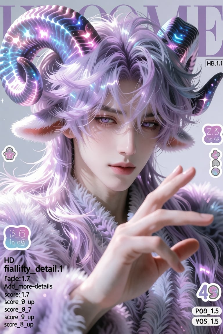 1man,  male focus,  galaxy pastel-colored ram horns(shades:lavender by 小纸条 on Tensor.Art
