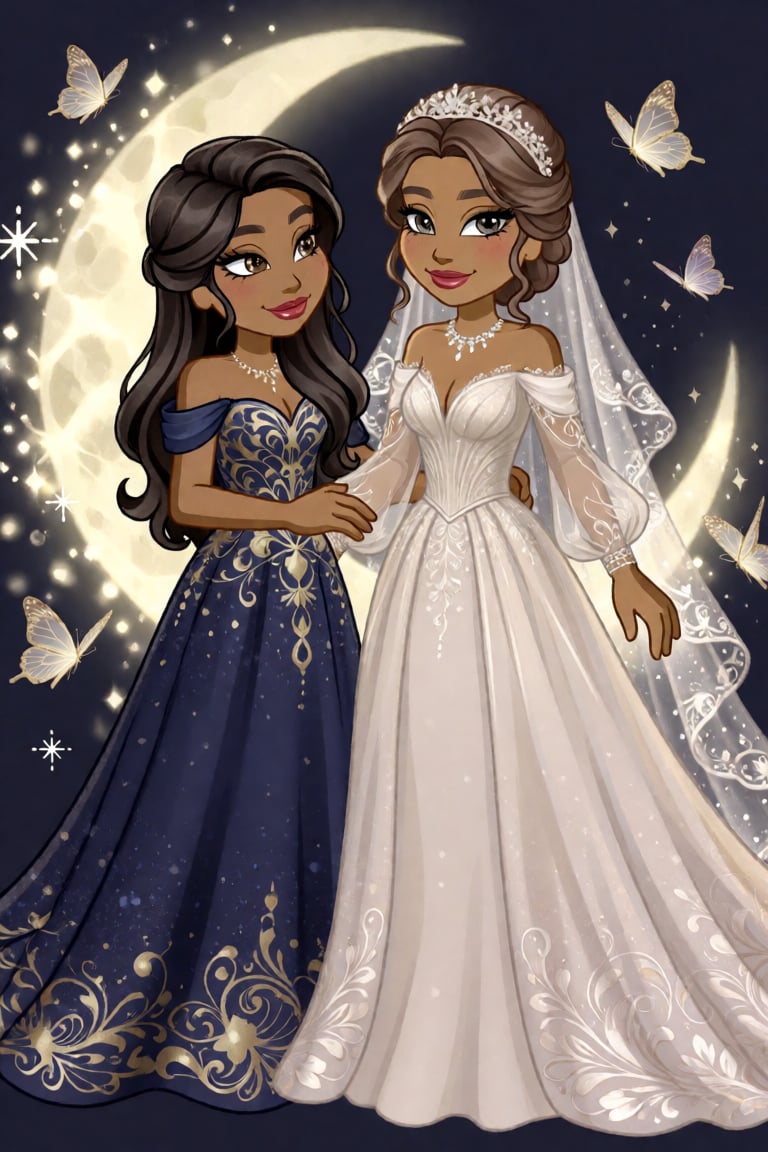 Two adult female Woozworld avatars,  elegant young woman and beautiful bride,  fully visible by YAMWOLD on Tensor.Art