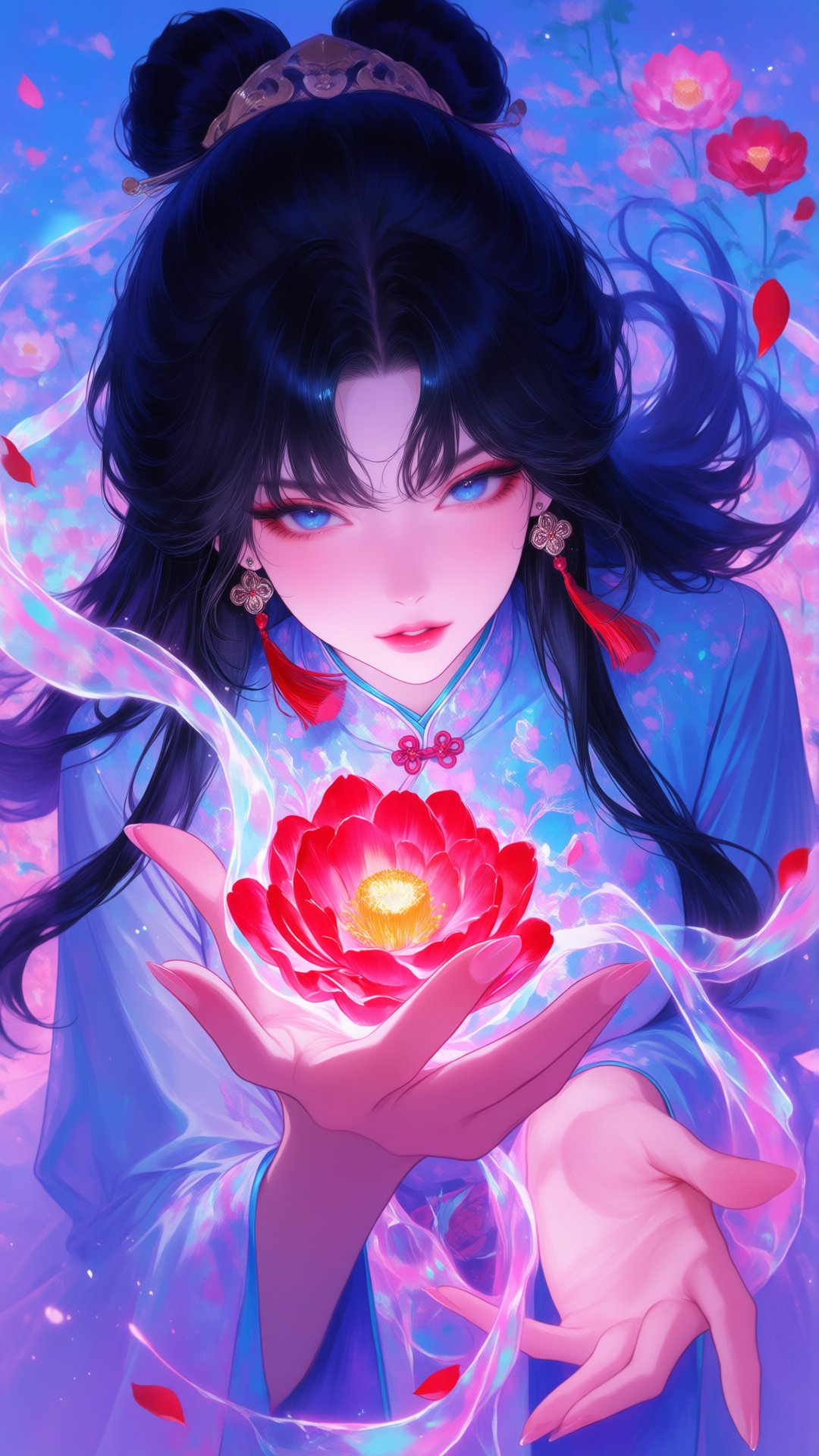 Japanese shojo manga magazine cover. Center foreground: - a vibrant,  stylized scene. "1girl,  solo by Drauka on Tensor.Art