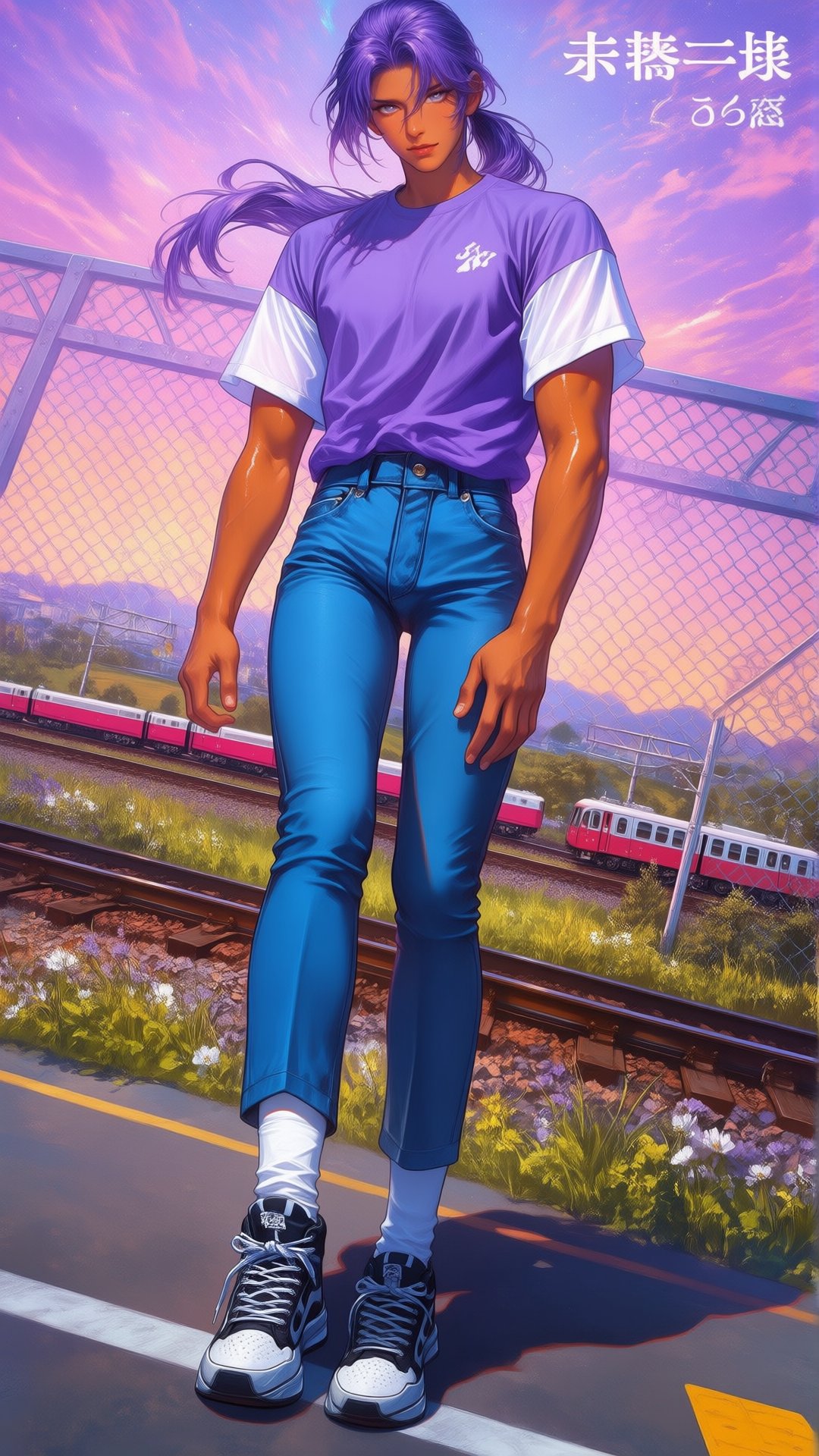 Japanese shojo manga magazine cover. Center foreground: - a vibrant,  stylized scene. "1boy,  solo by Drauka on Tensor.Art