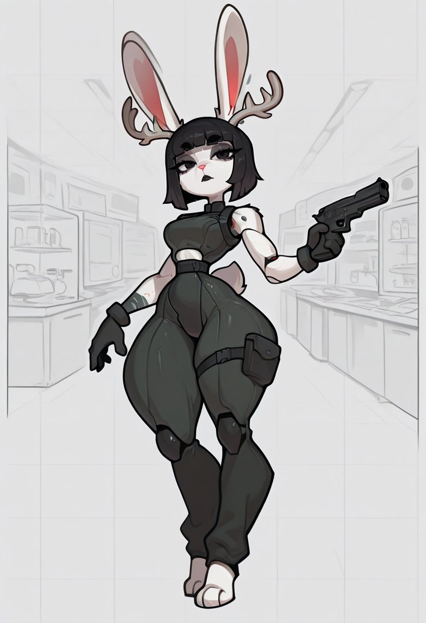 anthro hybrid furry rabbit & furry deer girl,  ((long white rabbit lop-eared-rabbit-ears)),  white deer fur by Mirabelle o...