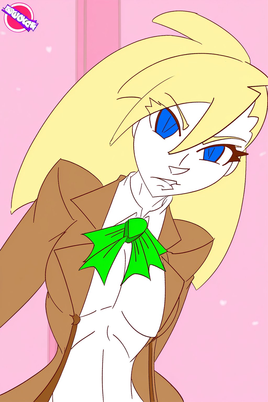 (roninsongart),  1girl with blonde hair and blue eyes in a cute solo pose,  looking directly at the viewer. She is wearing...