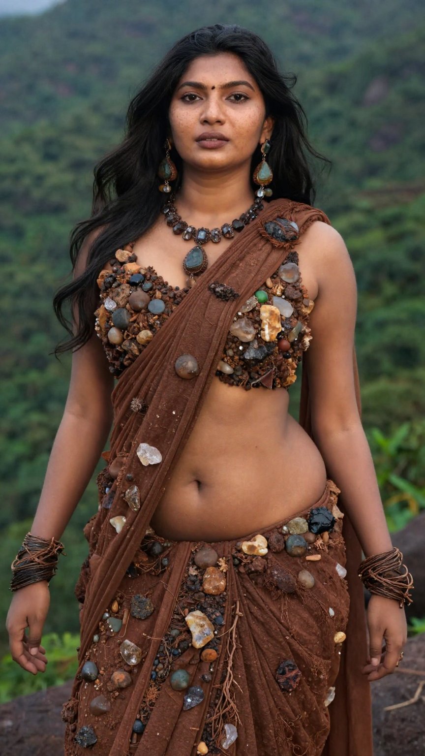 Hyper-realistic portrait of a beautiful young Indian woman with warm golden skin tone,  subtle freckles,  fine skin pores...
