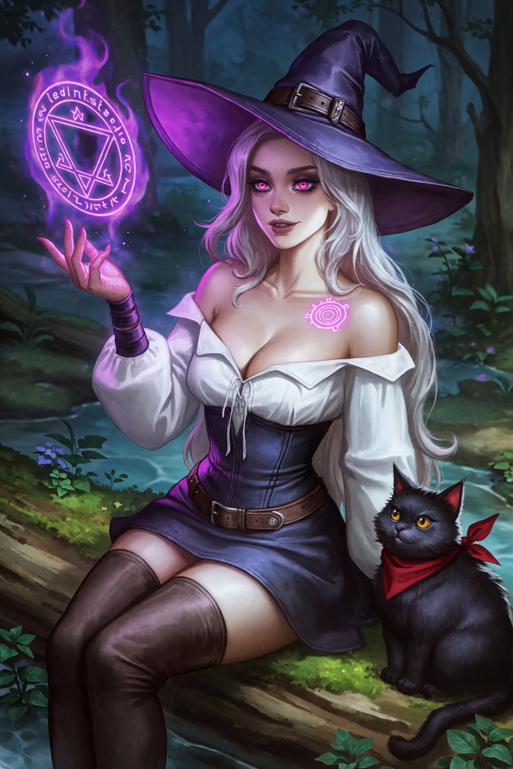 best quality,  absurdres,  @blondynkitezgraja A digital painting depicts a fair-skinned witch with long by Azriaelis on Te...
