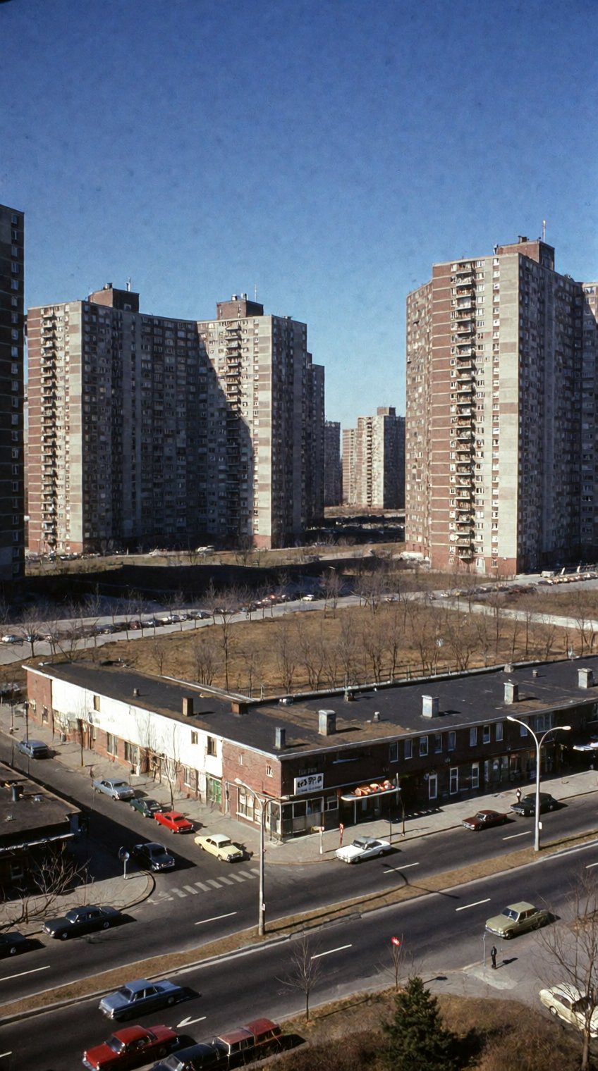 panoramic urban view,  mid-20th-century complex,  clear blue sky by patrik 🐈 on Tensor.Art