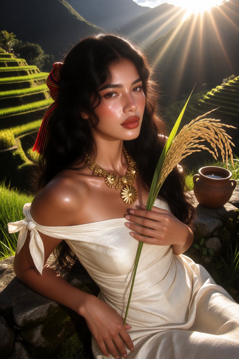 p0rcelana,  A portrait of a beautiful Filipina woman captured from a slightly elevated eye-level angle in a medium-close-u...