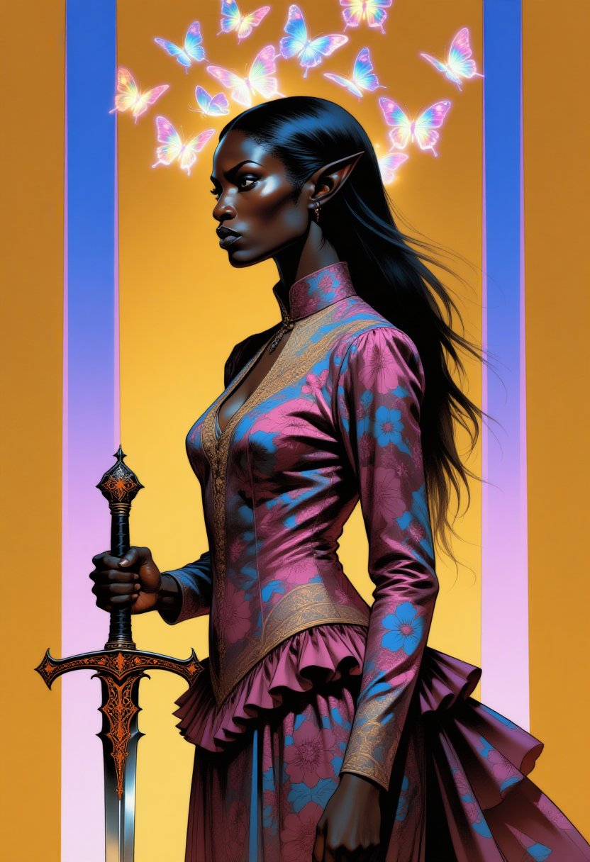 gouache painting,  portrait of a dark-skinned female elf in profile,  facing slightly to the left by FuzzyBoots on Tensor.Art