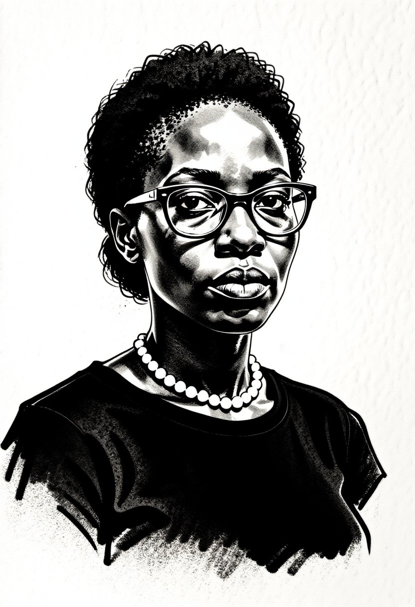 detailed gouache with outline in ink on textured paper,  depict a Senegalese woman,  with a white background by FuzzyBoots...