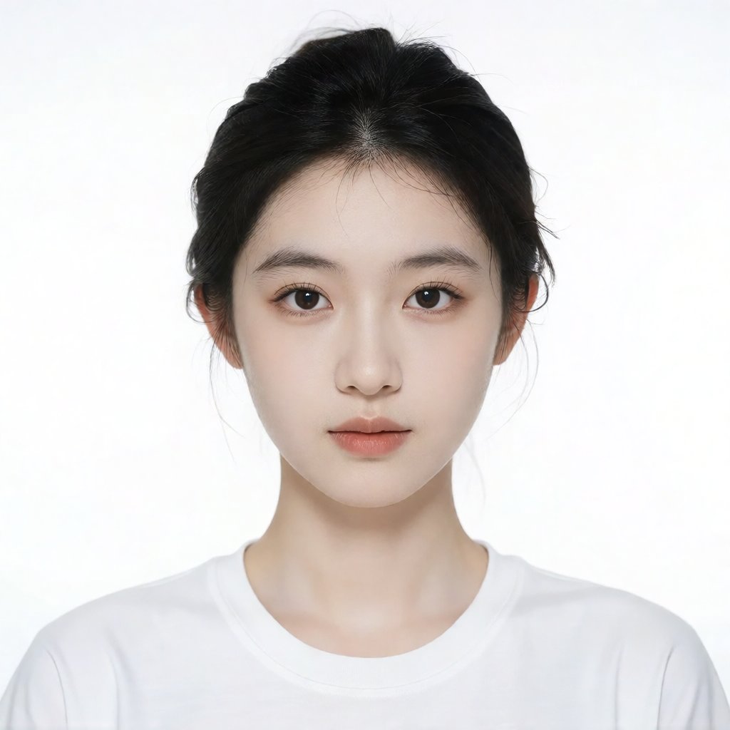 照片中是一位年轻的亚洲女性,  这是一张标准正式的证件照,  背景是纯净的纯白色 by 让AI更感性 on Tensor.Art