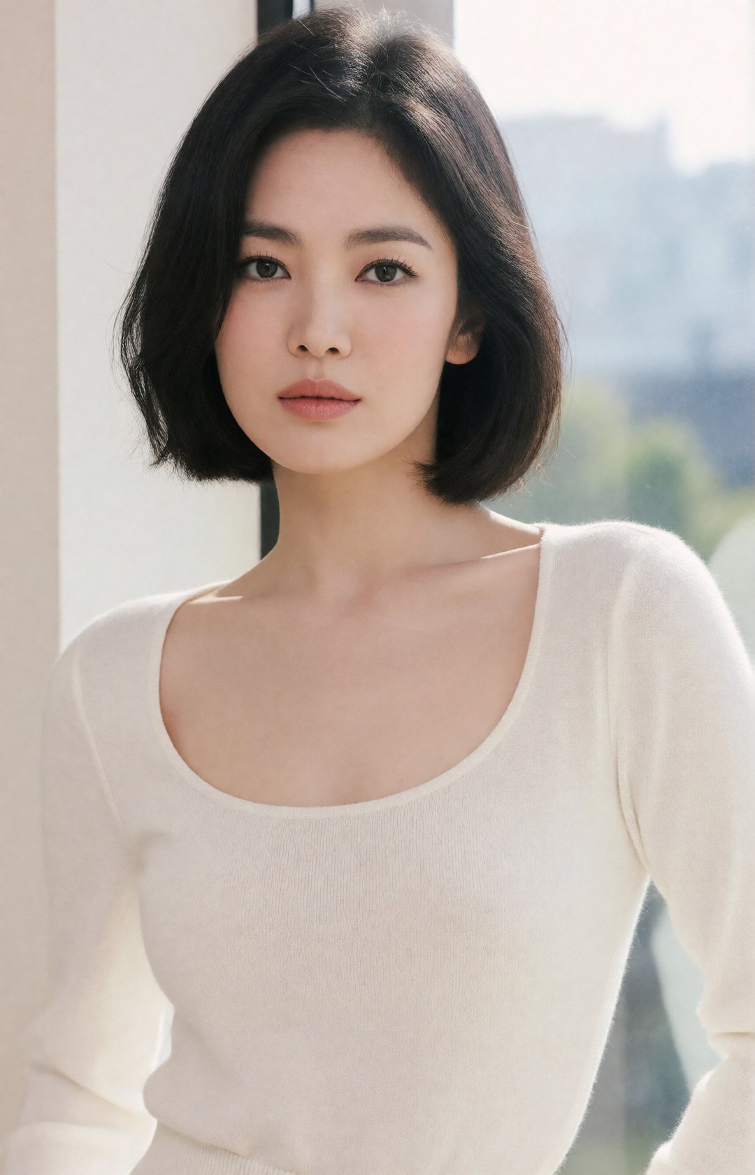 beautiful refined face,  captivating eyes,  slightly tousled sleek black bob haircut by EclipseKww on Tensor.Art