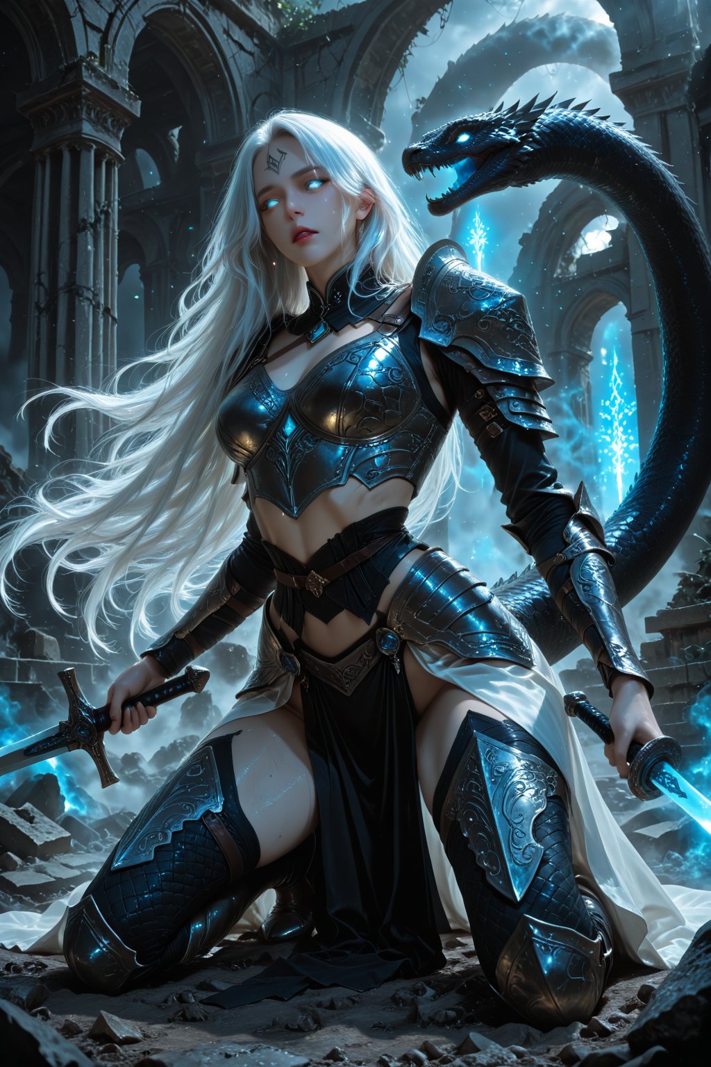 4K ultra-realistic highly detailed A stunning,  realistic mythological hybrid woman with a human upper body and a long ser...