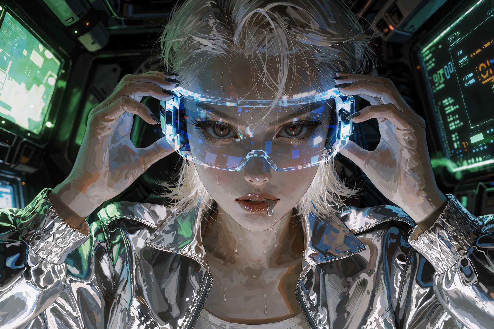 @SM1EXTR,  young woman with platinum blonde undercut,  silver metallic jacket by OnlyLemonLemLem on Tensor.Art