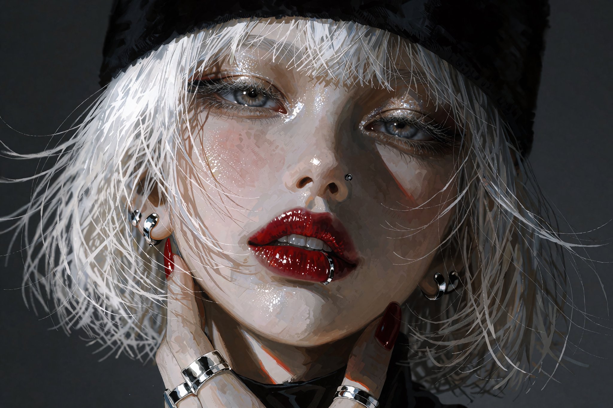 @SM1EXTR,  Close-up beauty portrait of a woman,  glossy bright red lips by OnlyLemonLemLem on Tensor.Art