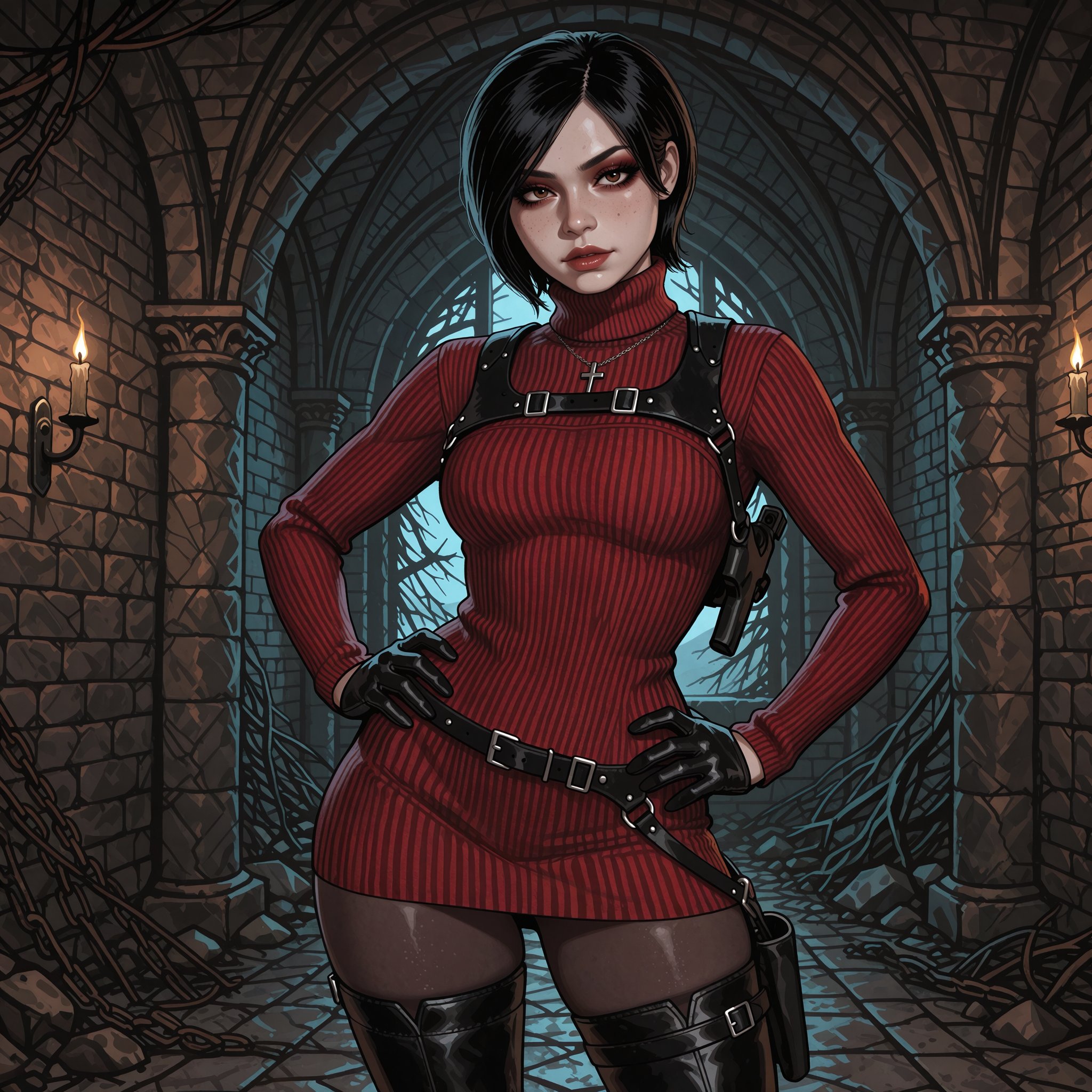 Vv.LXVIII - Acumen,  Vv.LXVIII - RE4R-Ada_Wong,  she is wearing a silver Catholic Cross necklace by ValienteVanguard68 on...