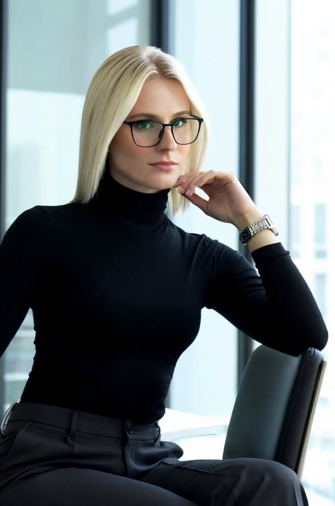 SUBJECT: wo4nbd4,  blonde hair in a sleek straight style,  piercing dark green eyes by wesleyogrande on Tensor.Art