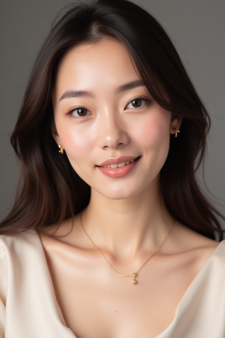 aimbeautymuse,  35-year-old adult Asian woman with mature elegant facial features,  ultra-realistic luxury fine jewelry be...