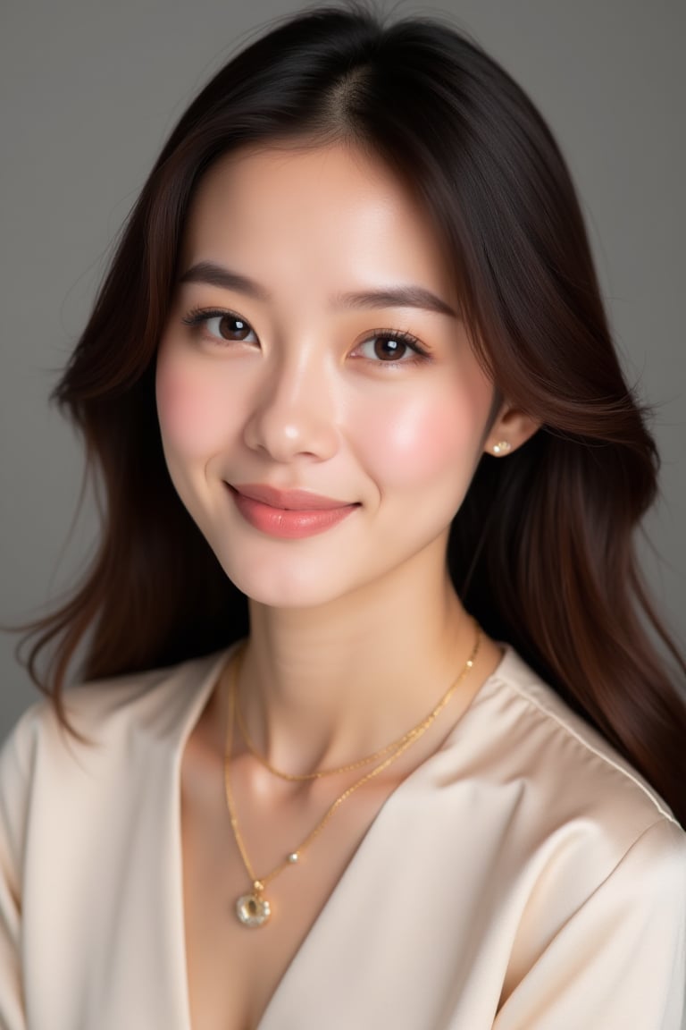 aimbeautymuse,  35-year-old adult Asian woman with mature elegant facial features,  ultra-realistic luxury fine jewelry be...
