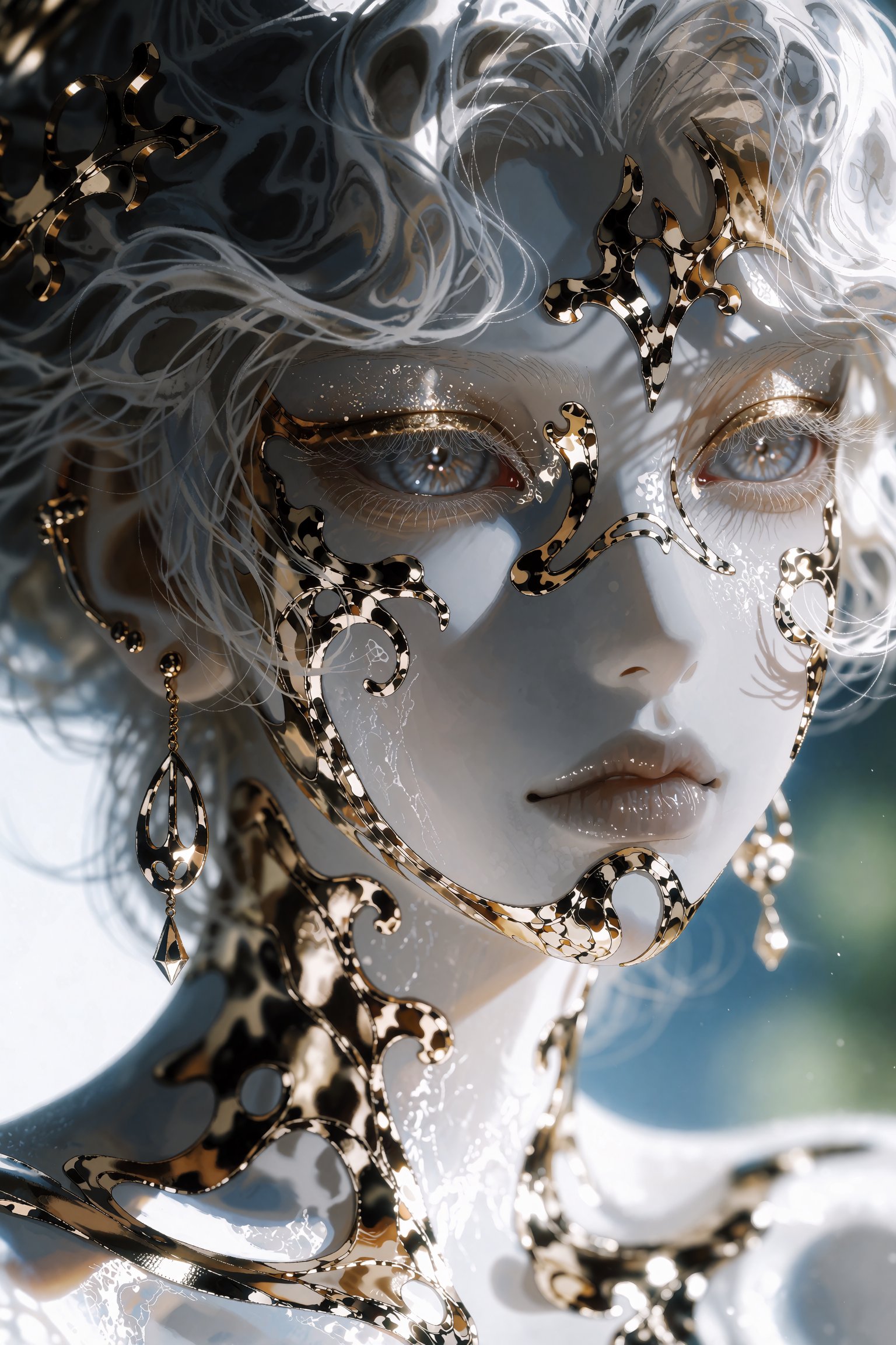 @SM1EXTR,  close-up portrait of an ethereal pale figure,  skin resembling smooth luminous porcelain by OnlyLemonLemLem on...
