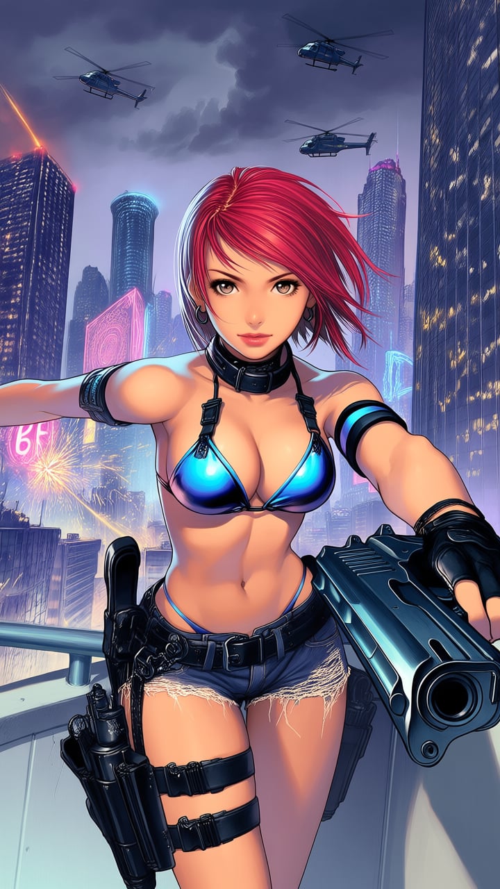 - a vibrant,  stylized scene. "Extreme close-up composition,  framed from the thighs up by Drauka on Tensor.Art