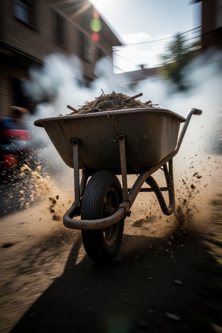 wheelbarrow in fast speed,  motion blur,  splash by DAstudios on Tensor.Art